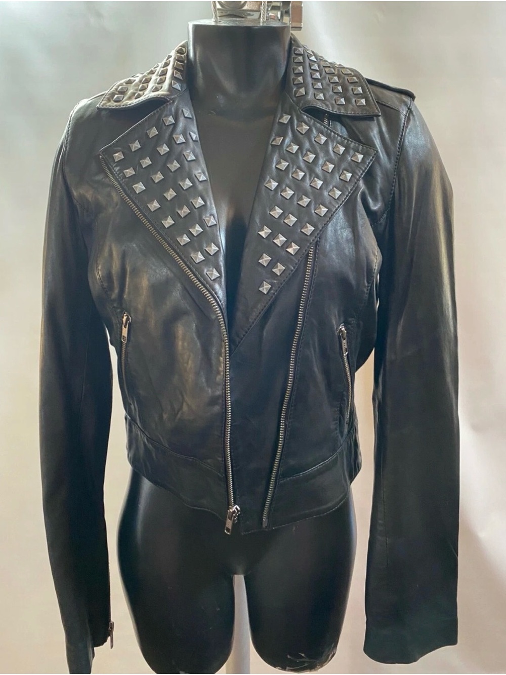Trouvé Black Stud-Embellished Leather Moto Jacket